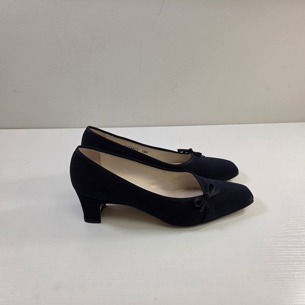 Nina Comfort Navy Blue Square Toe Bow Block Heel Pumps Made in Spain 6.5M